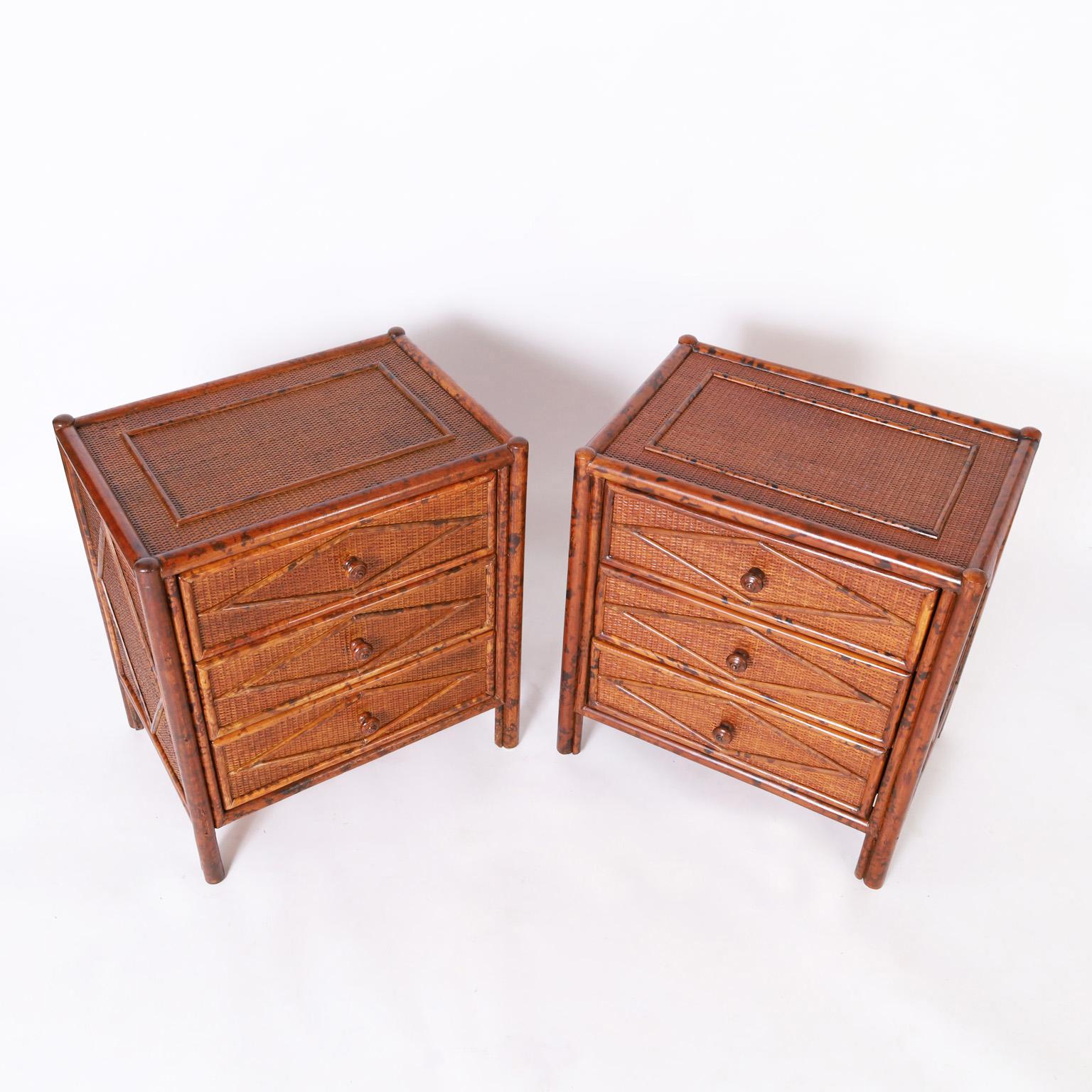 Philippine Pair of Vintage British Colonial Style Grasscloth Stands or Chests