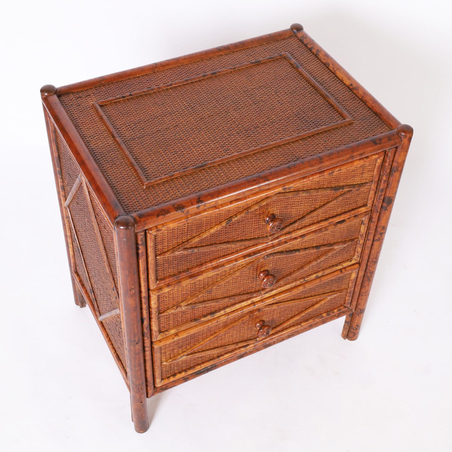 20th Century Pair of Vintage British Colonial Style Grasscloth Stands or Chests