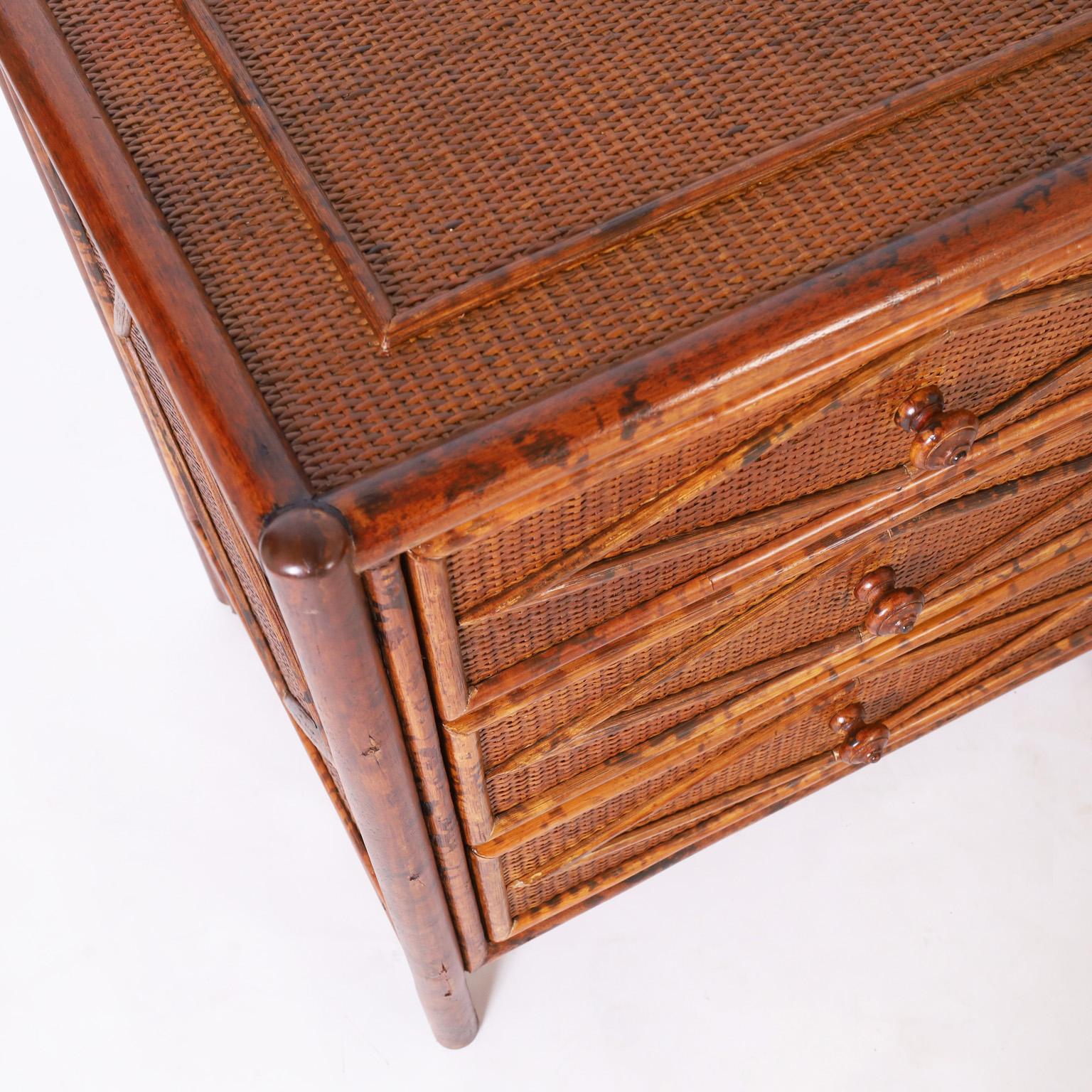 Pair of Vintage British Colonial Style Grasscloth Stands or Chests 1