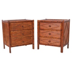Pair of Vintage British Colonial Style Grasscloth Stands or Chests