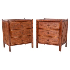 Pair of Vintage British Colonial Style Grasscloth Stands or Chests