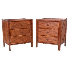 Paire de commodes ou coffres vintage en toile de jute de style colonial britannique