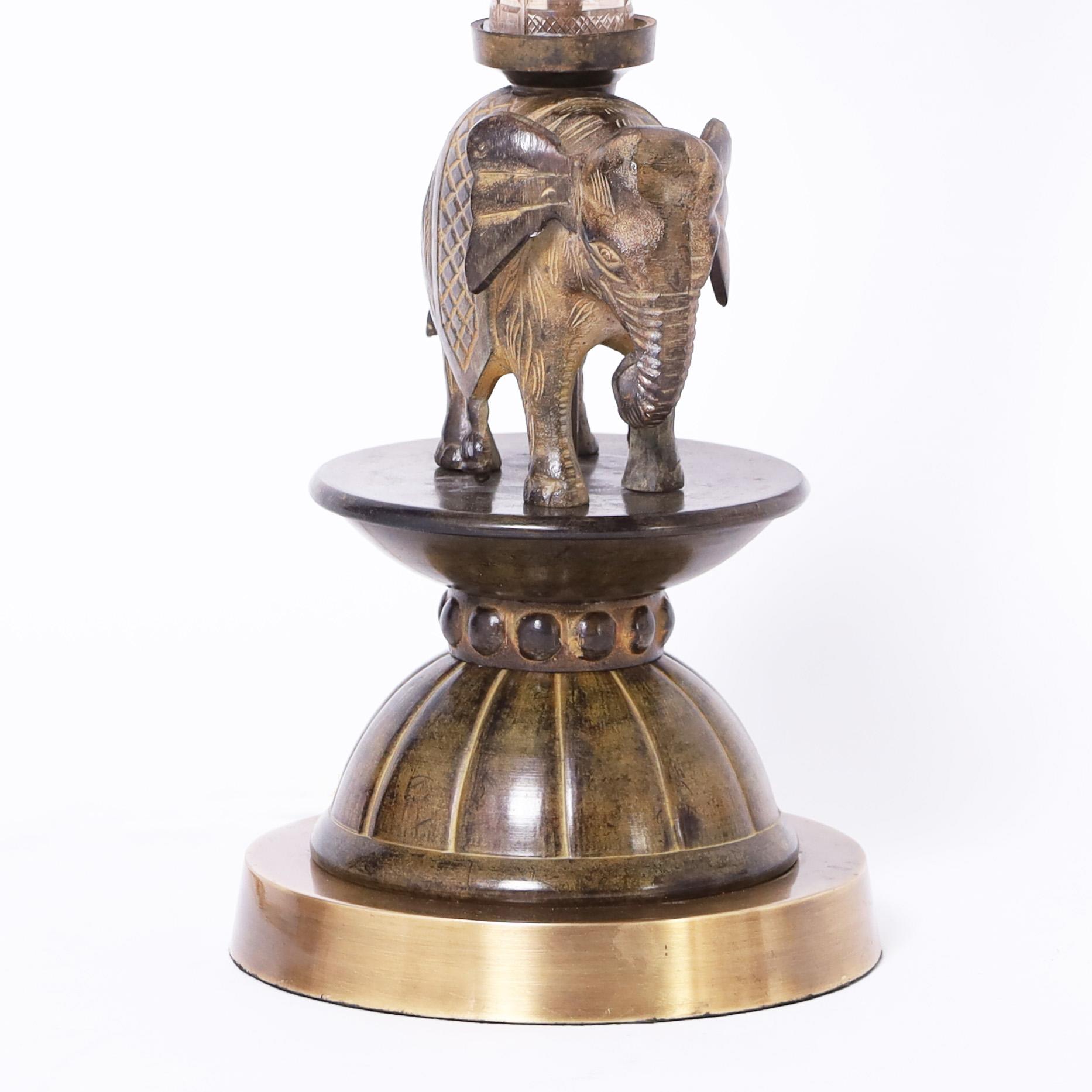 Pair of Vintage British Colonial Style Table Lamps with Elephants In Good Condition In Palm Beach, FL