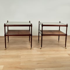 Pair of Vintage British Colonial Two Tiered Caned Tables or Stands by Baker