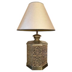 Americana Style Pair of Bronze and Snakeskin Octagonal Table Lamps 