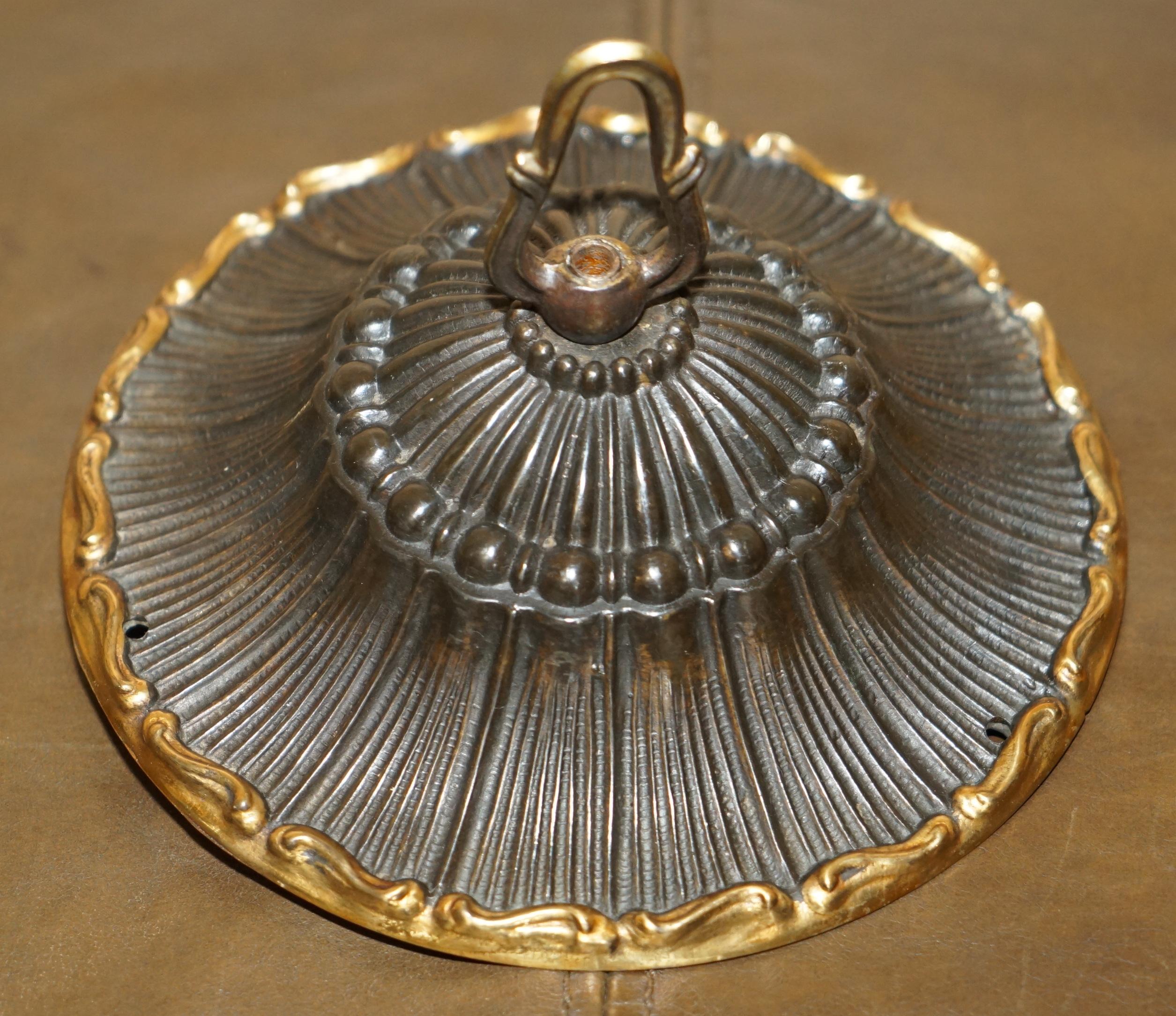 COPPIA DI GANCI PER LUCI A SOFFITTO E A CAMPANILE IN BRONZO E OTTONE d'epoca in vendita 1