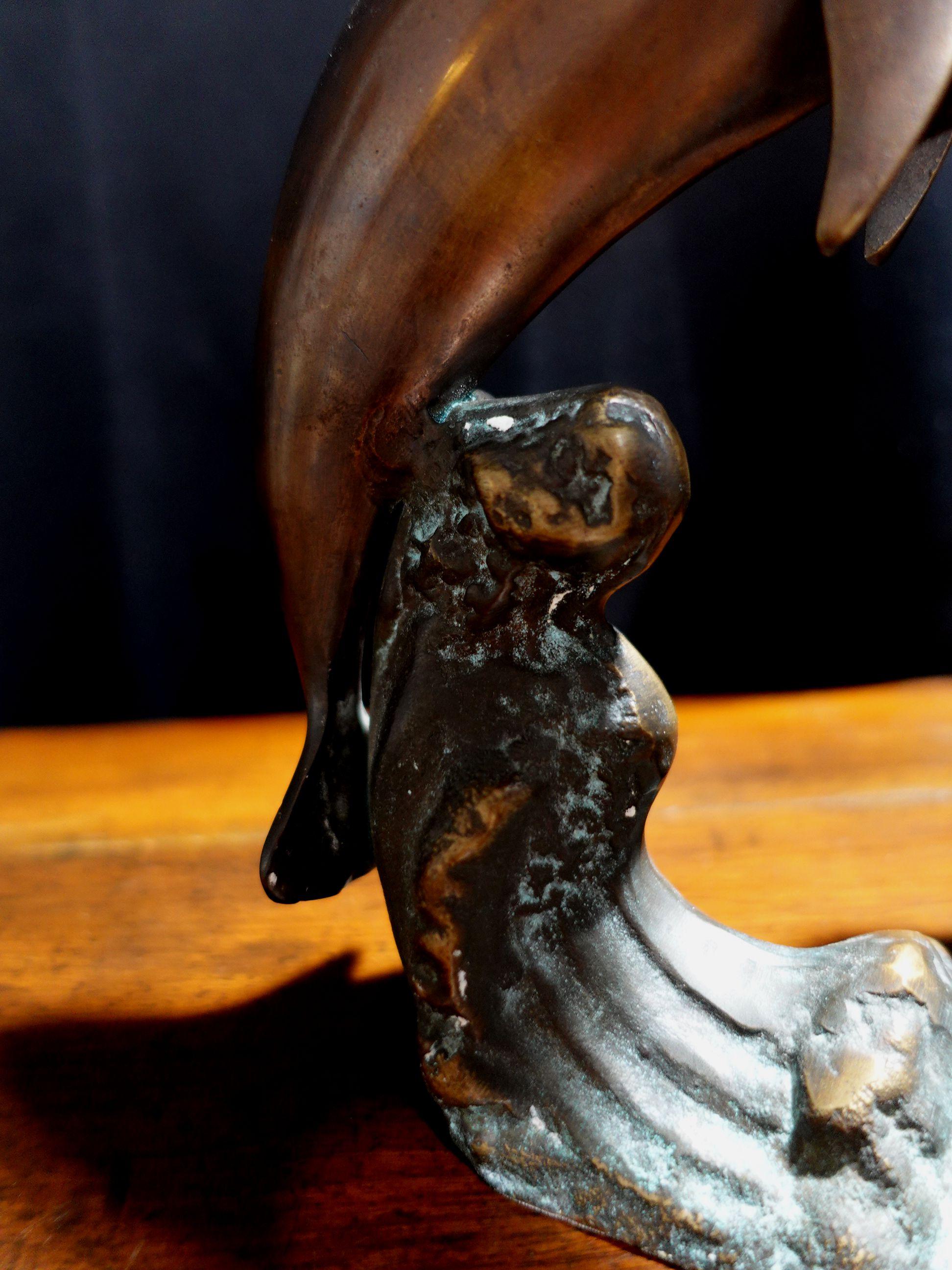 Pair of Vintage Bronze Bookend Dolphins For Sale 5
