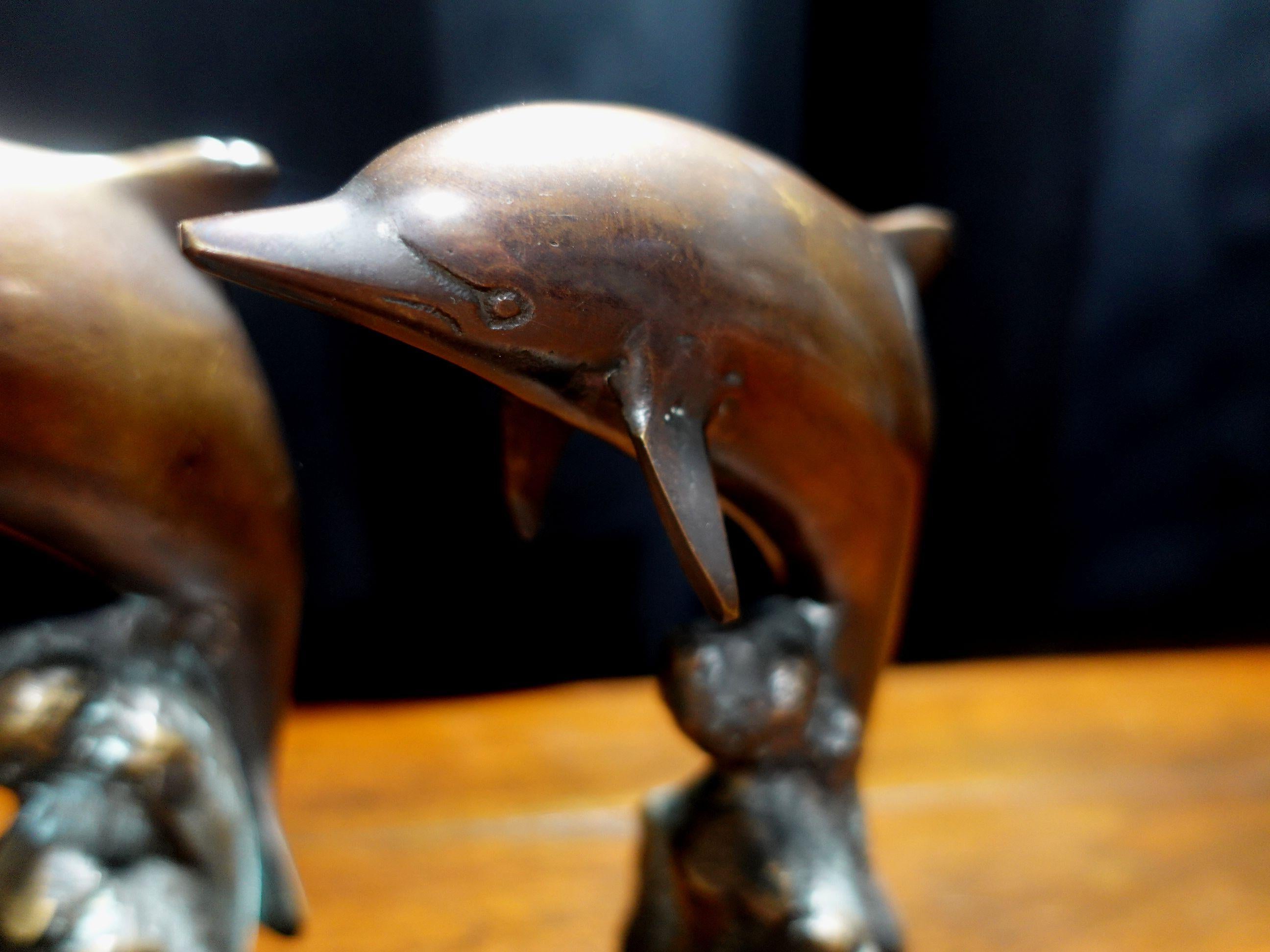 19th Century Pair of Vintage Bronze Bookend Dolphins For Sale