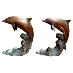 Pair of Vintage Bronze Bookend Dolphins