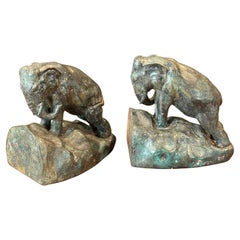 Pair of Vintage Bronze Charging Elephant Bookends
