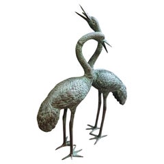 Pair of large Vintage Bronze Crane Birds