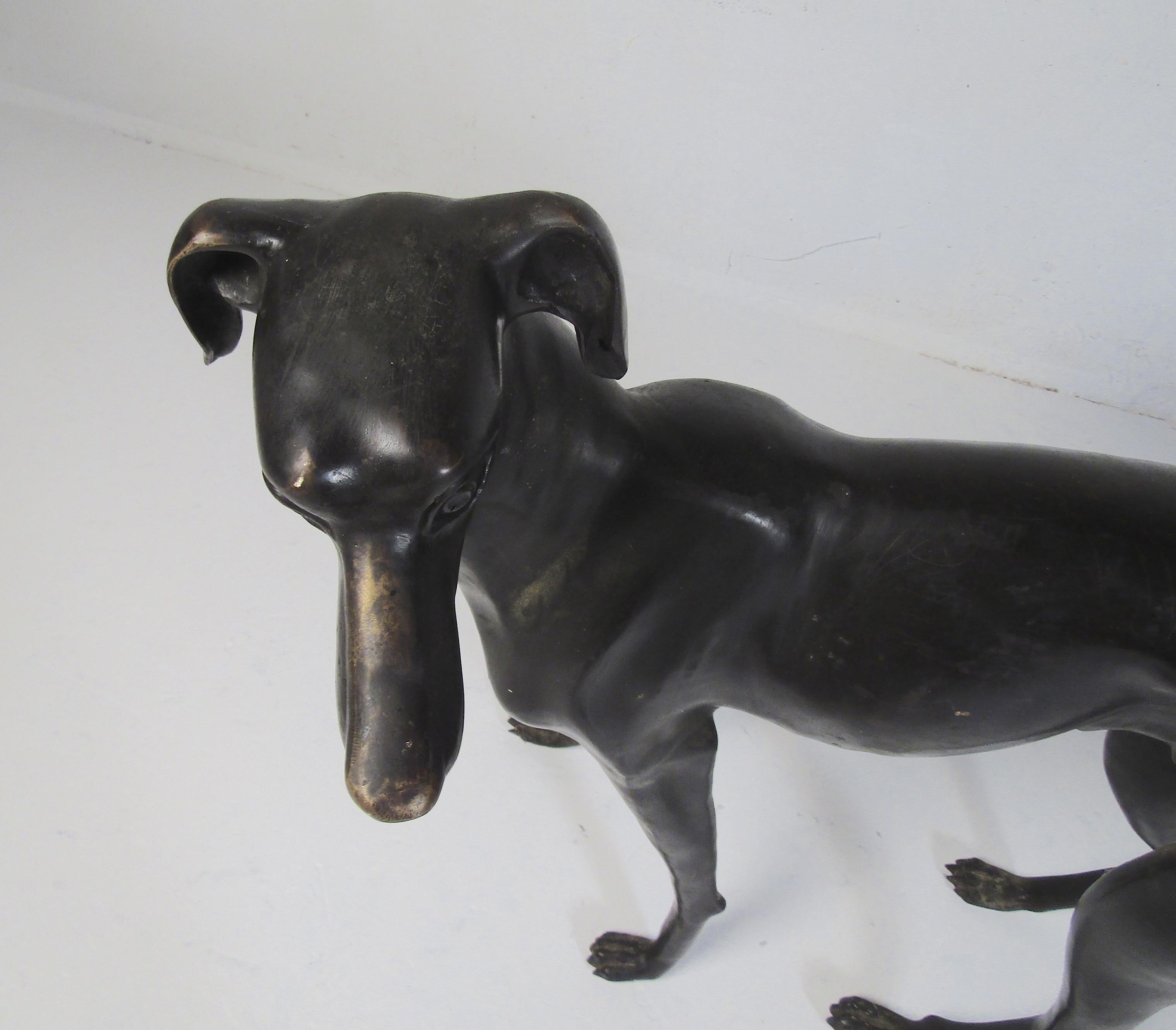Mid-Century Modern Pair of Vintage Bronze Dog Statues
