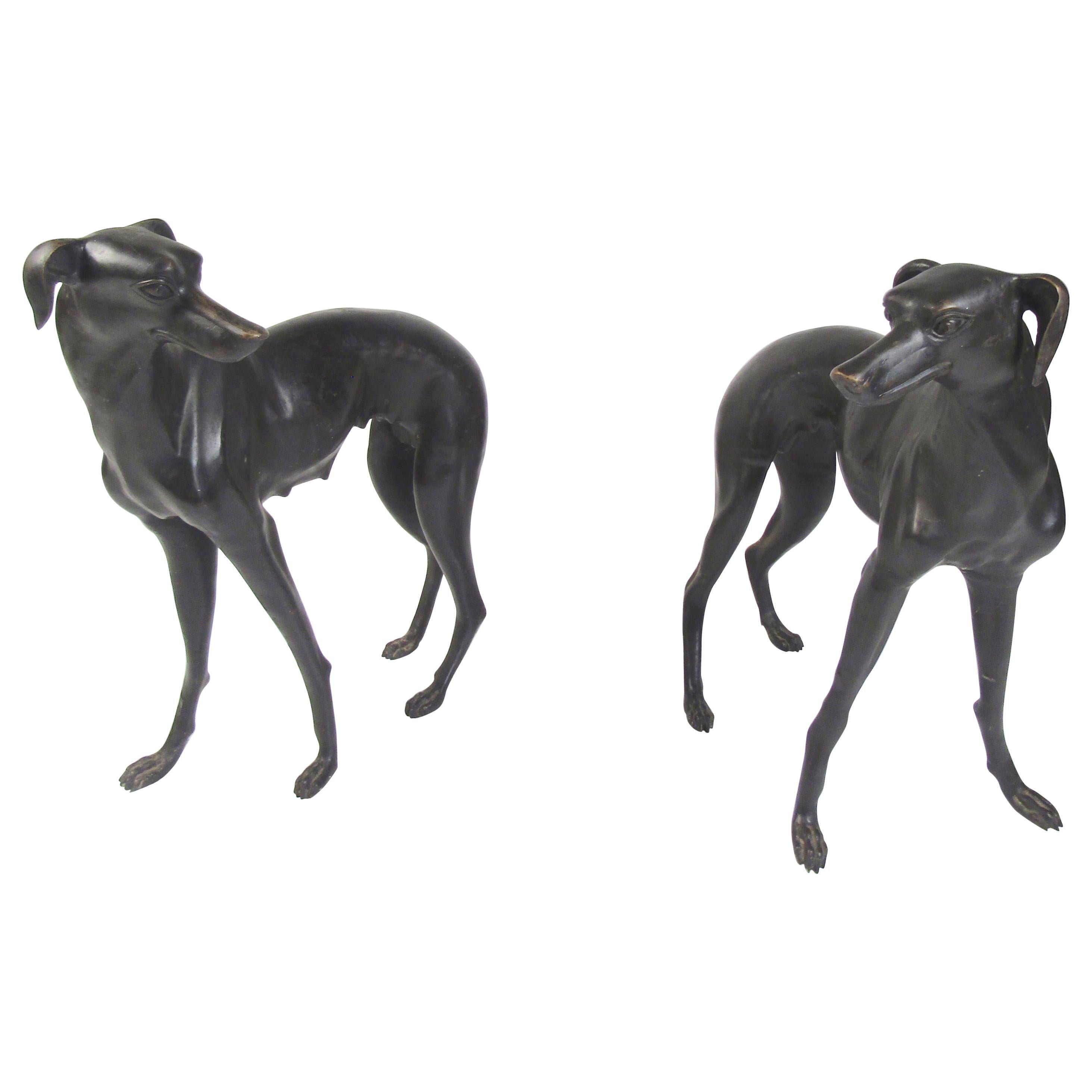 Pair of Vintage Bronze Dog Statues