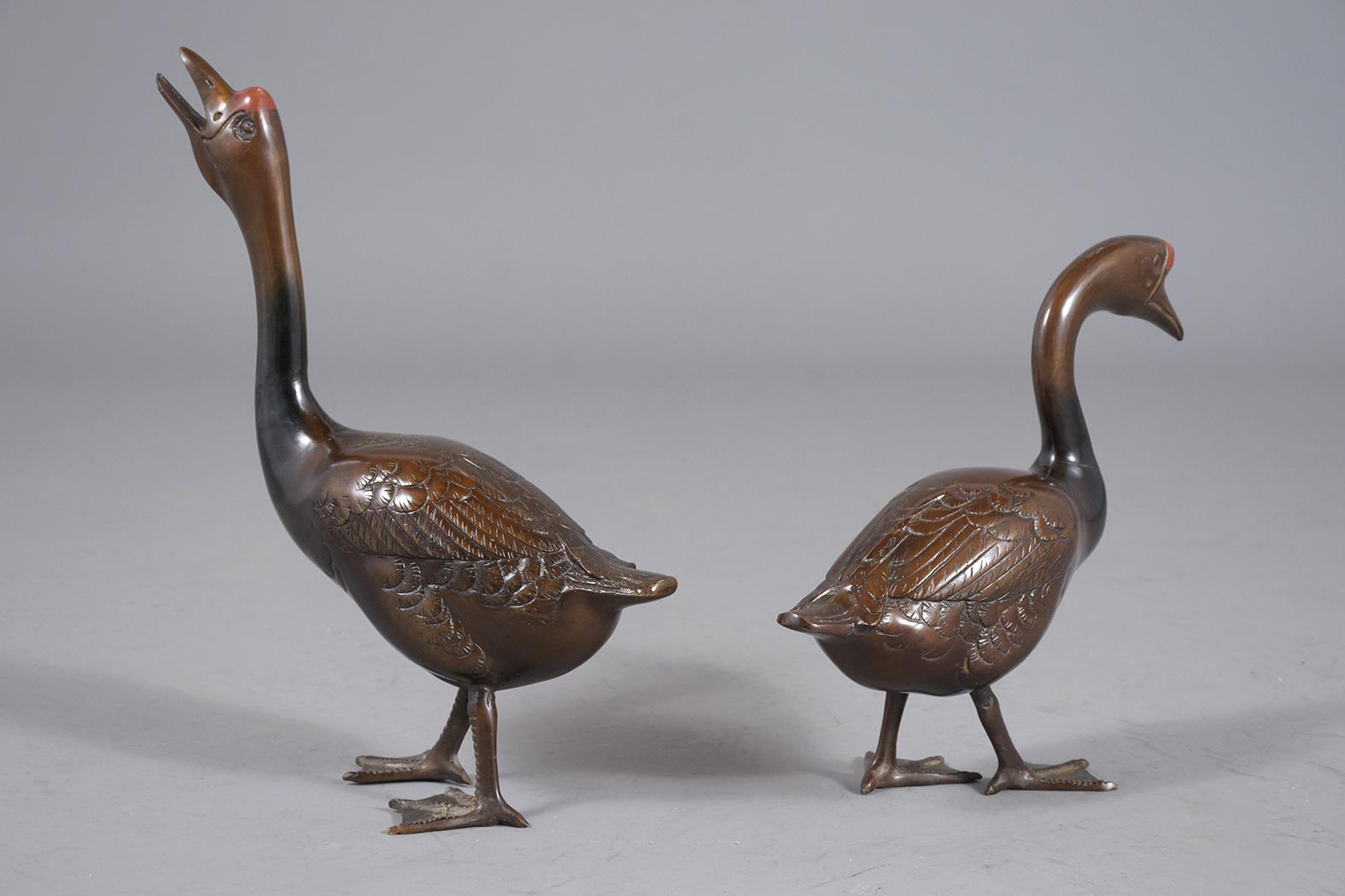 Cast Pair of Vintage Brass Ducks 