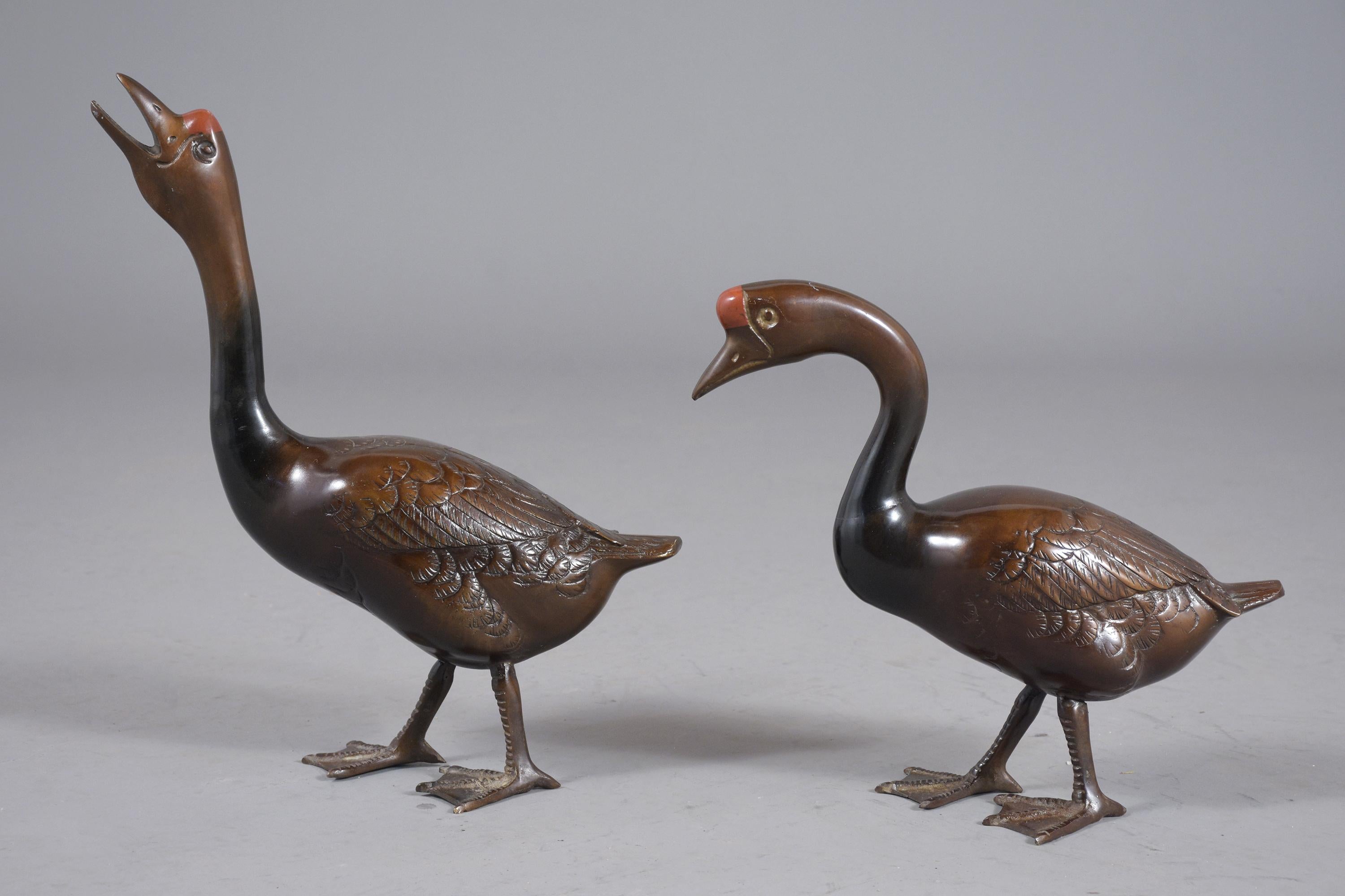 Pair of Vintage Brass Ducks  In Good Condition In Los Angeles, CA