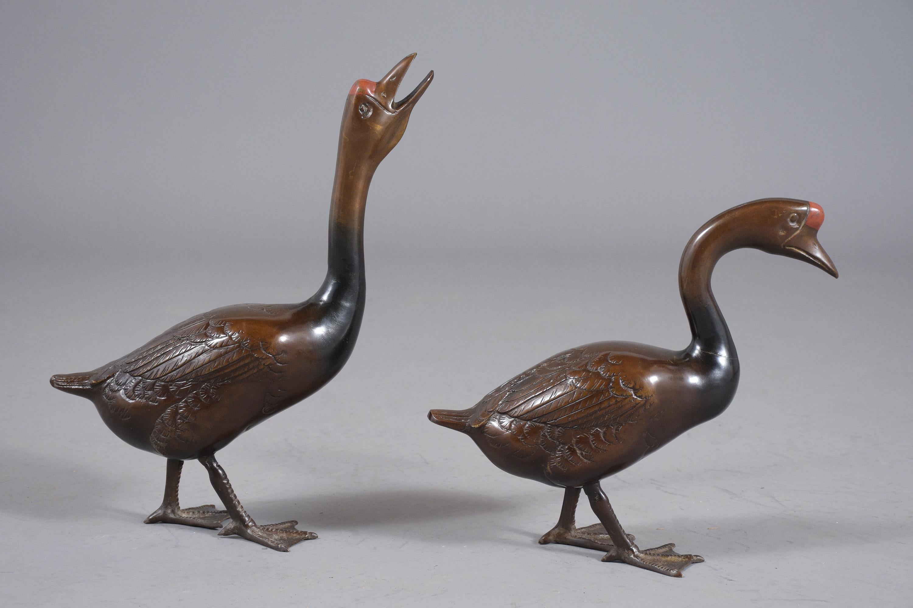 Mid-20th Century Pair of Vintage Brass Ducks 
