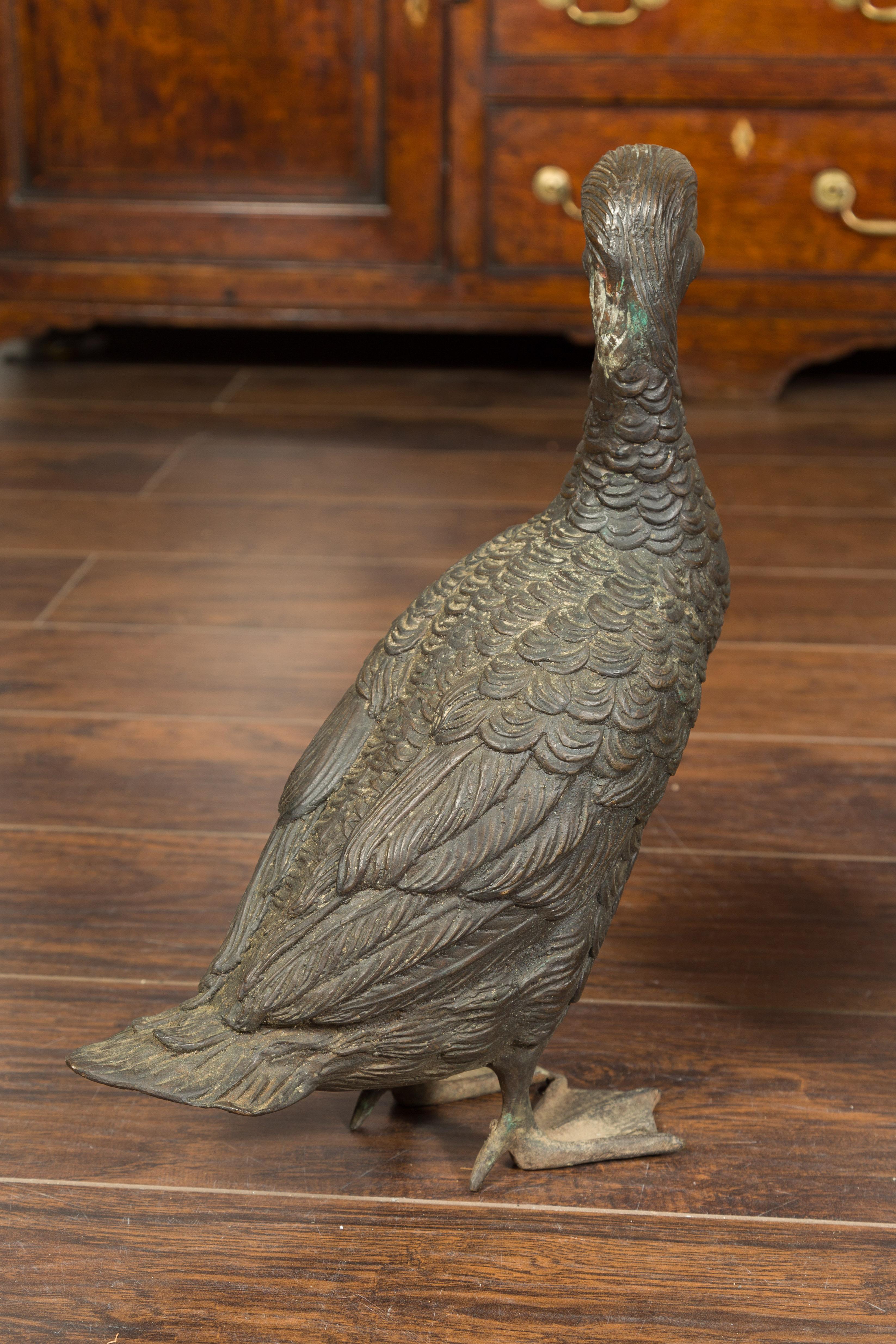 Pair of Vintage Bronze Ducks Standing on Their Palmed Feet, circa 1940 For Sale 4