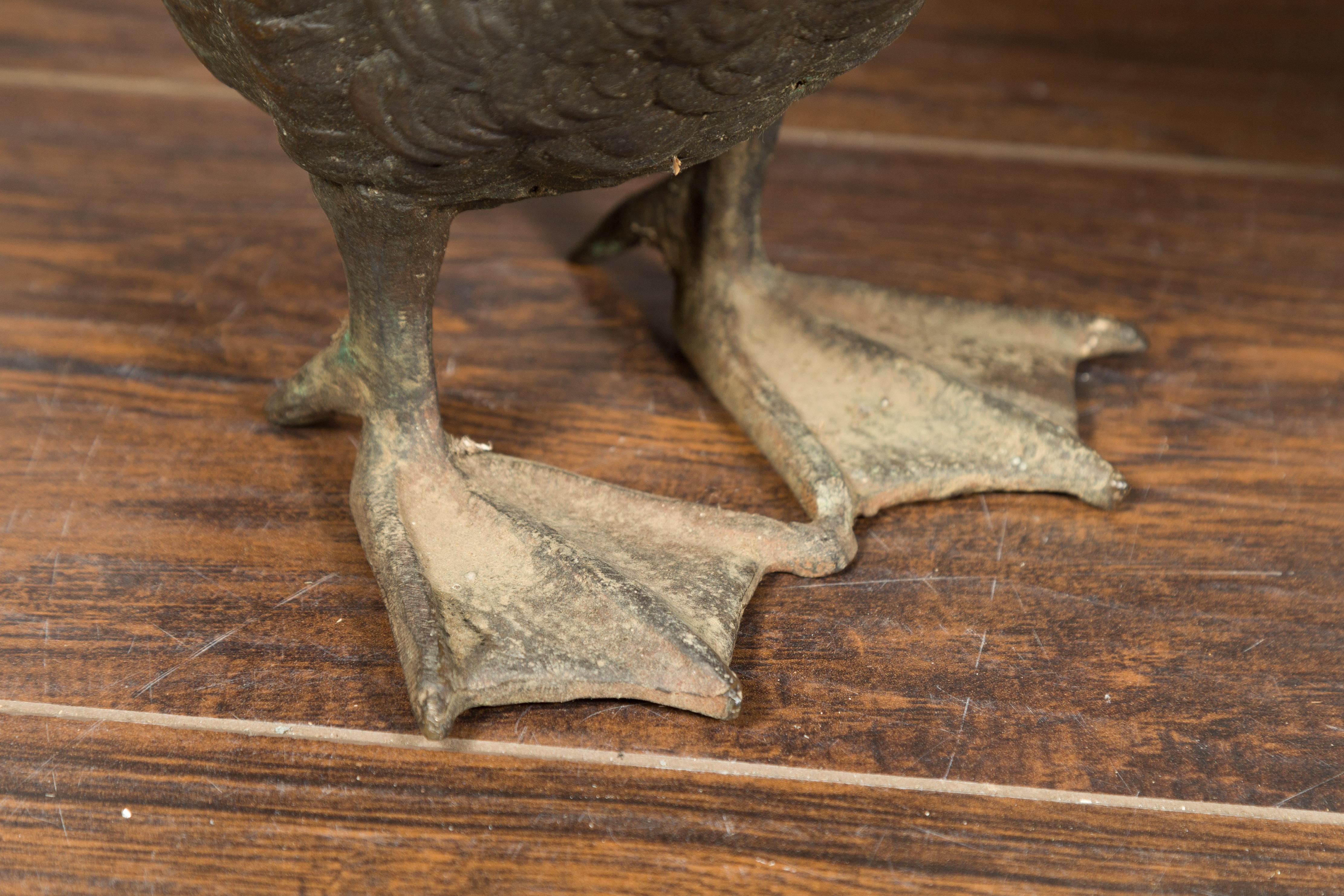 Pair of Vintage Bronze Ducks Standing on Their Palmed Feet, circa 1940 For Sale 1