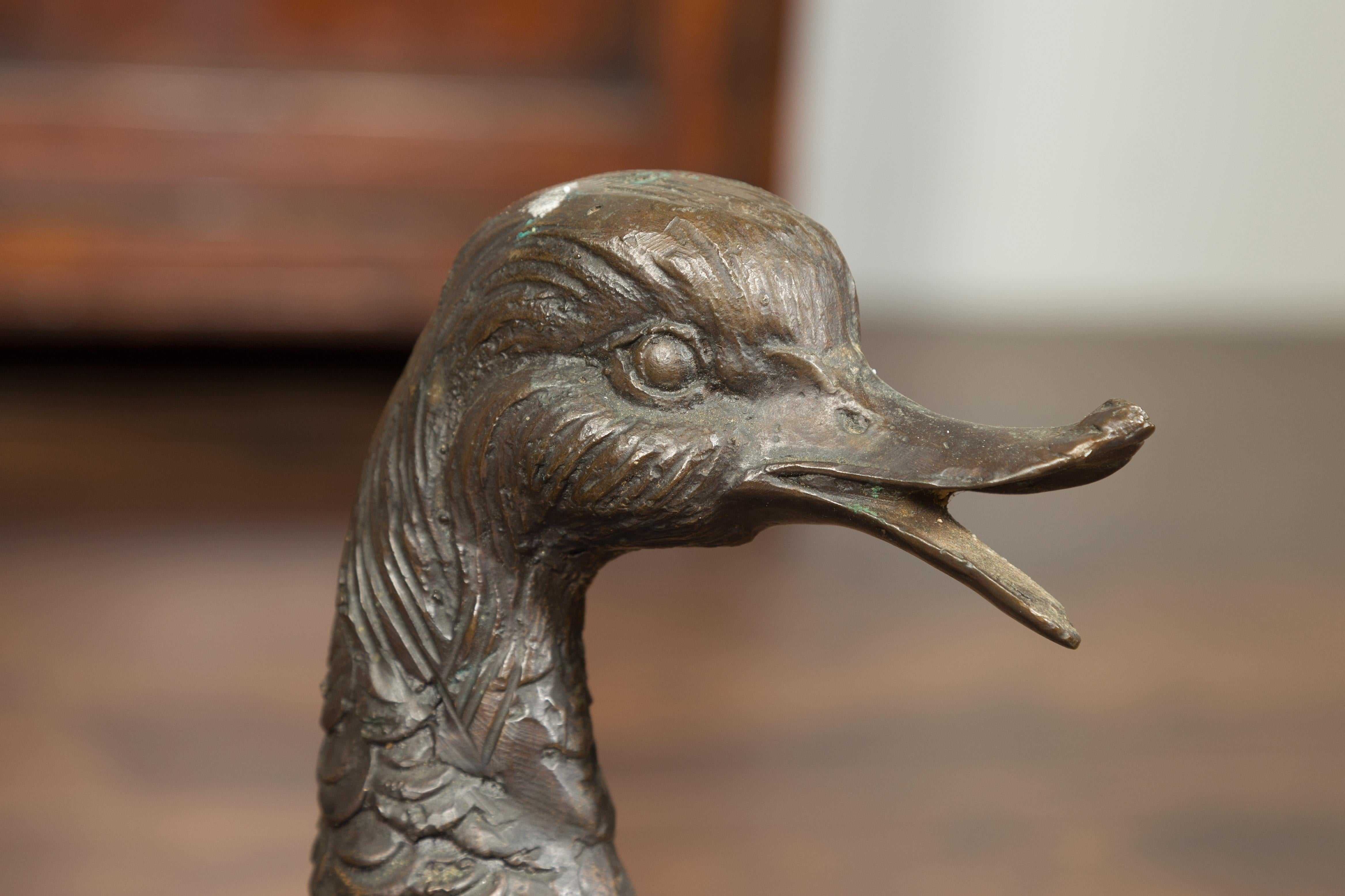 Pair of Vintage Bronze Ducks Standing on Their Palmed Feet, circa 1940 For Sale 2