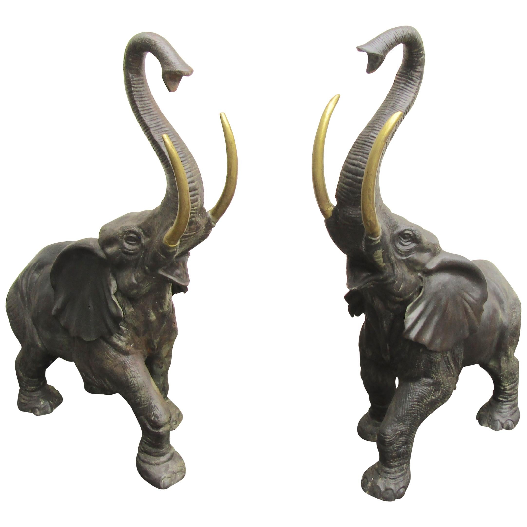 Pair of Vintage Bronze Elephant Statues at 1stDibs