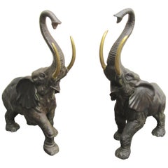 Pair of Vintage Bronze Elephant Statues