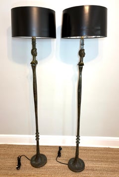 Pair of Vintage Bronze Floor Lamps After Diego Giacometti's Tête de Femme, 1960
