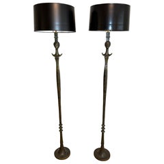 Pair of Vintage Bronze Floor Lamps After Diego Giacometti's Tête de Femme, 1960