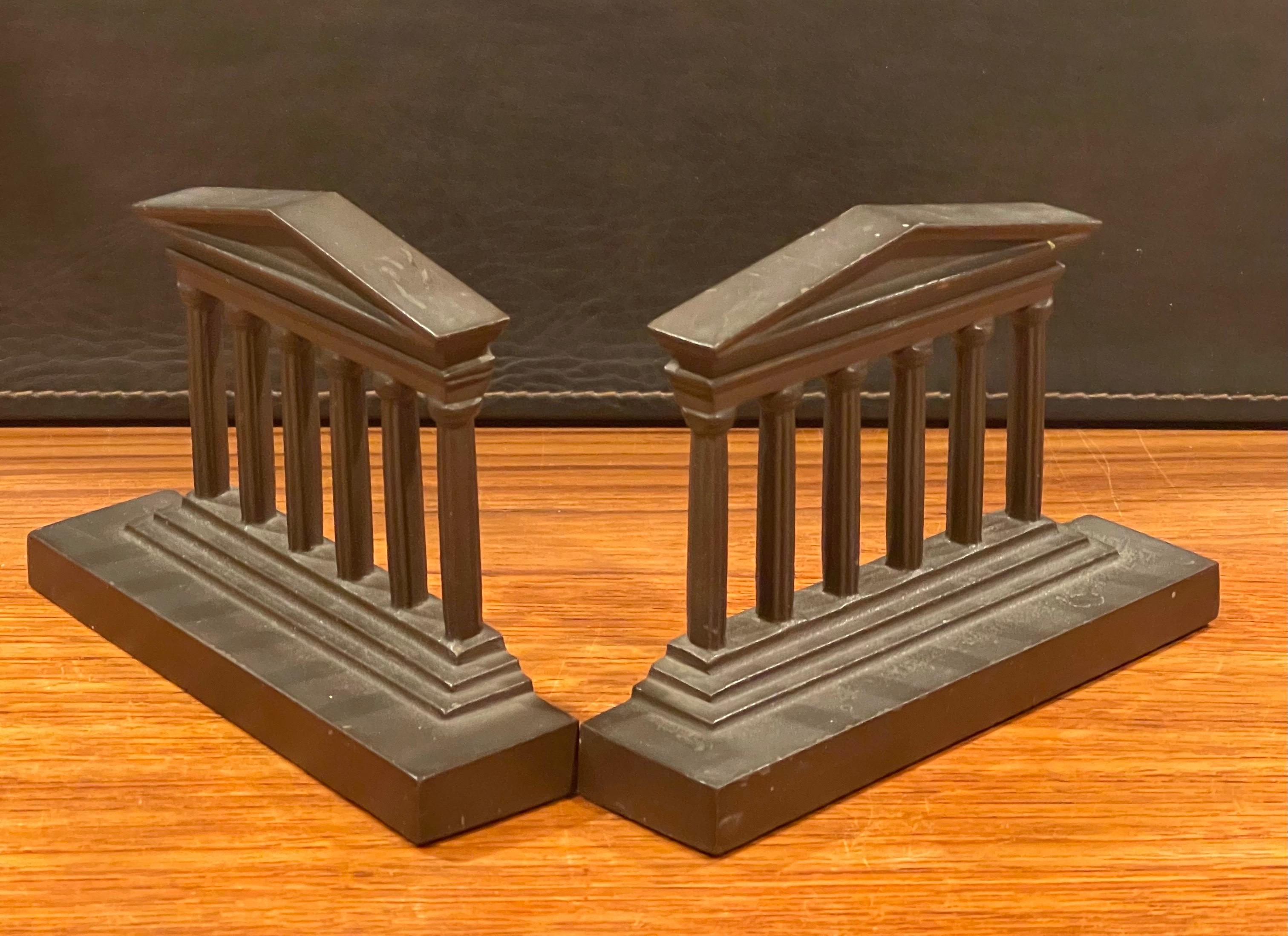 American Classical Pair of Vintage Bronze Greek Columns / Parthenon Bookends
