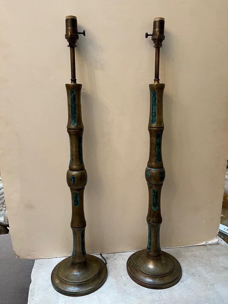Pair of Vintage Bronze Table Lamp Designed by Pepe Mendoza For Sale 3