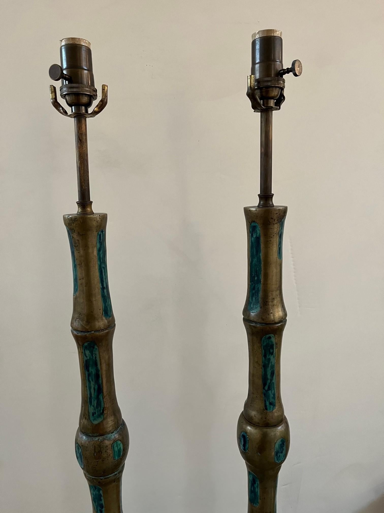 Inlay Pair of Vintage Bronze Table Lamp Designed by Pepe Mendoza For Sale