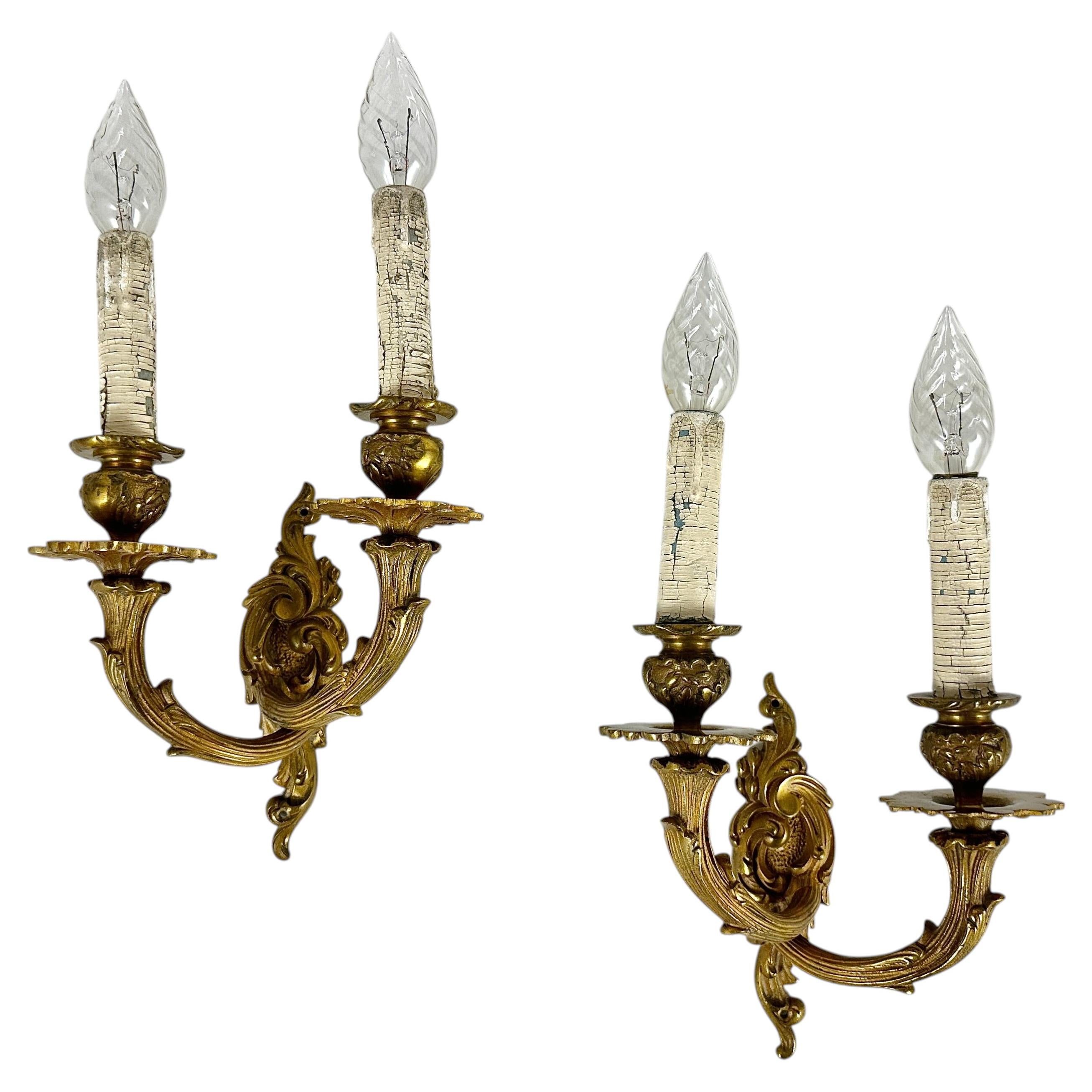 Pair of Vintage Bronze Wall Sconces - Belgium, 1960s
