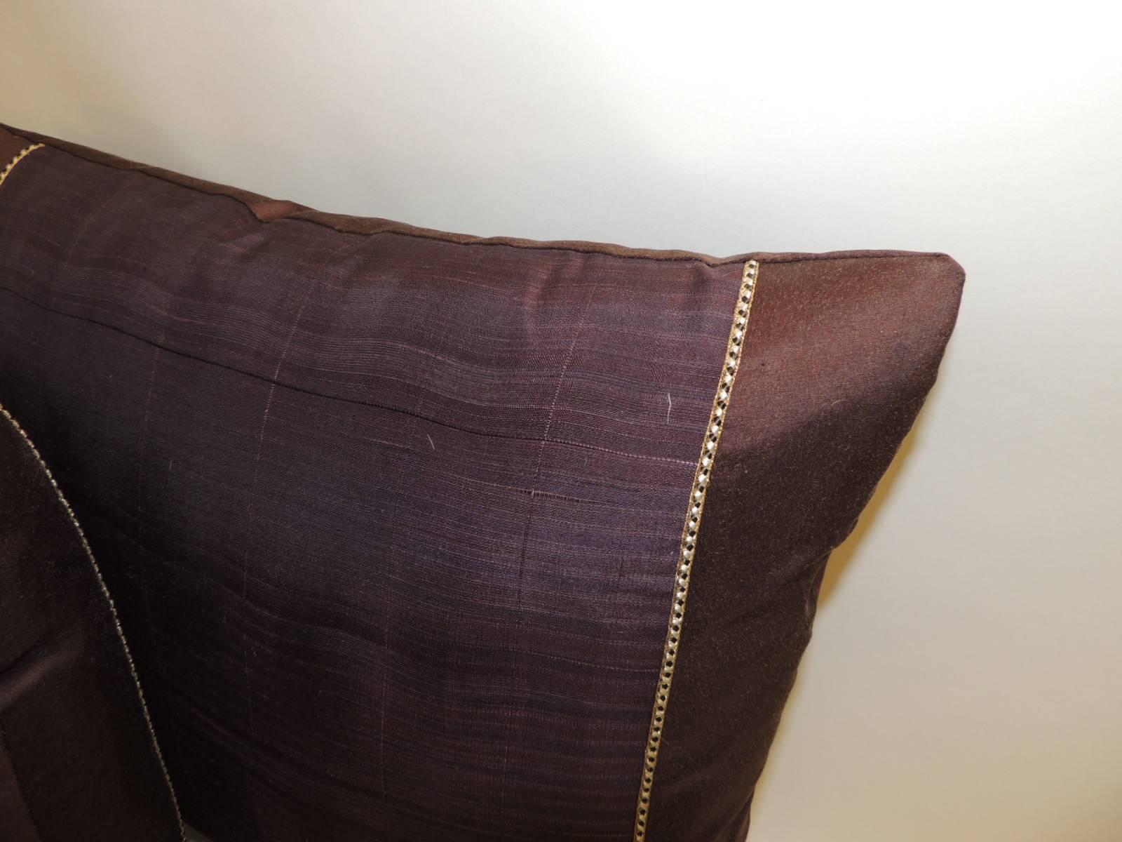 Japonisme Pair of Vintage Brown and Purple Obi Woven Decorative Pillows