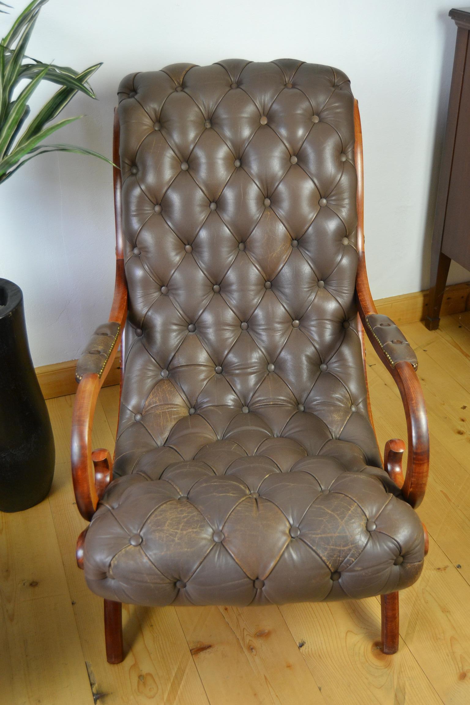Pair of Vintage Brown Armchairs, Lounge Chairs Chesterfield Style 4
