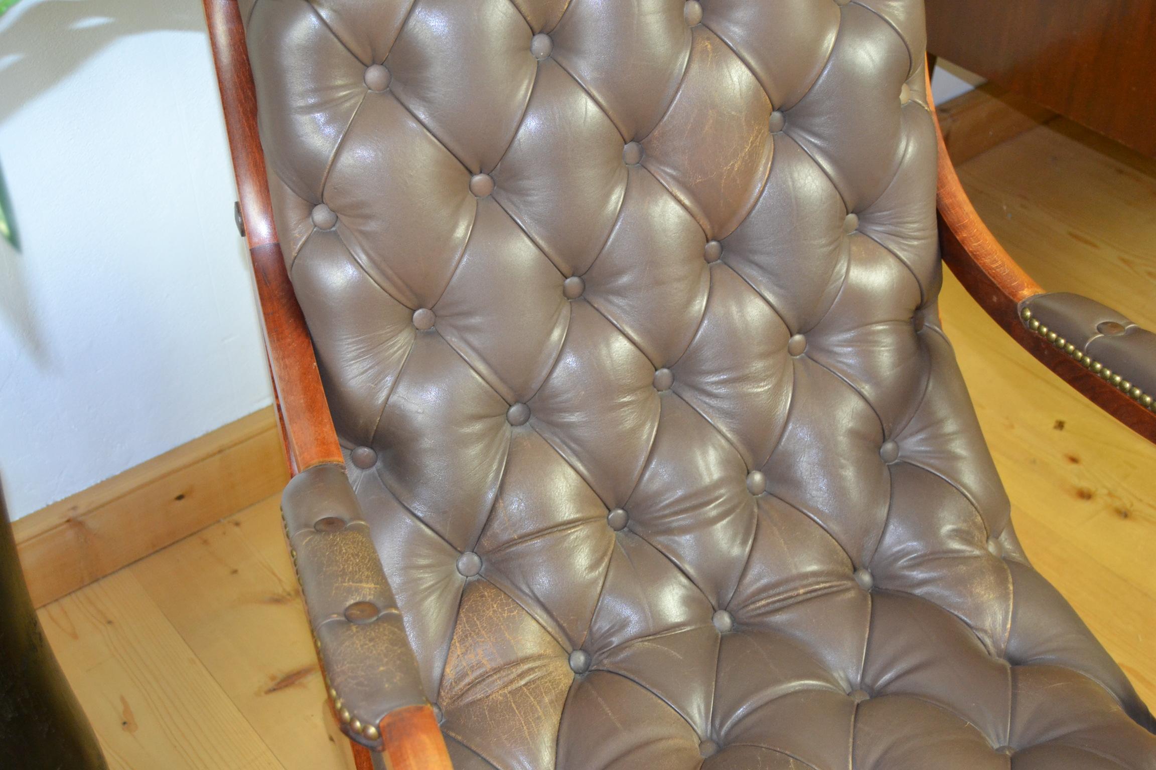 Pair of Vintage Brown Armchairs, Lounge Chairs Chesterfield Style 5