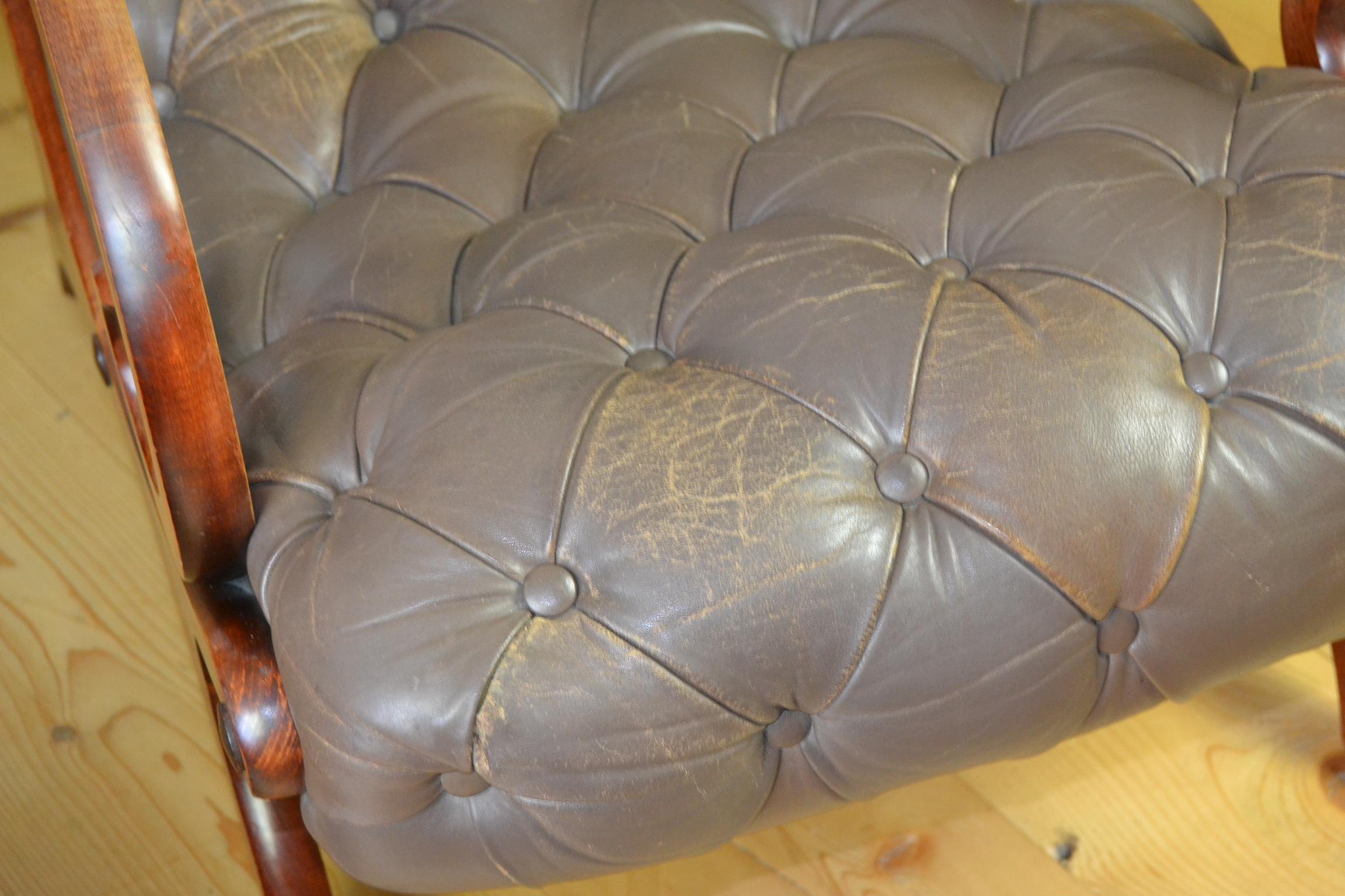 Pair of Vintage Brown Armchairs, Lounge Chairs Chesterfield Style 6