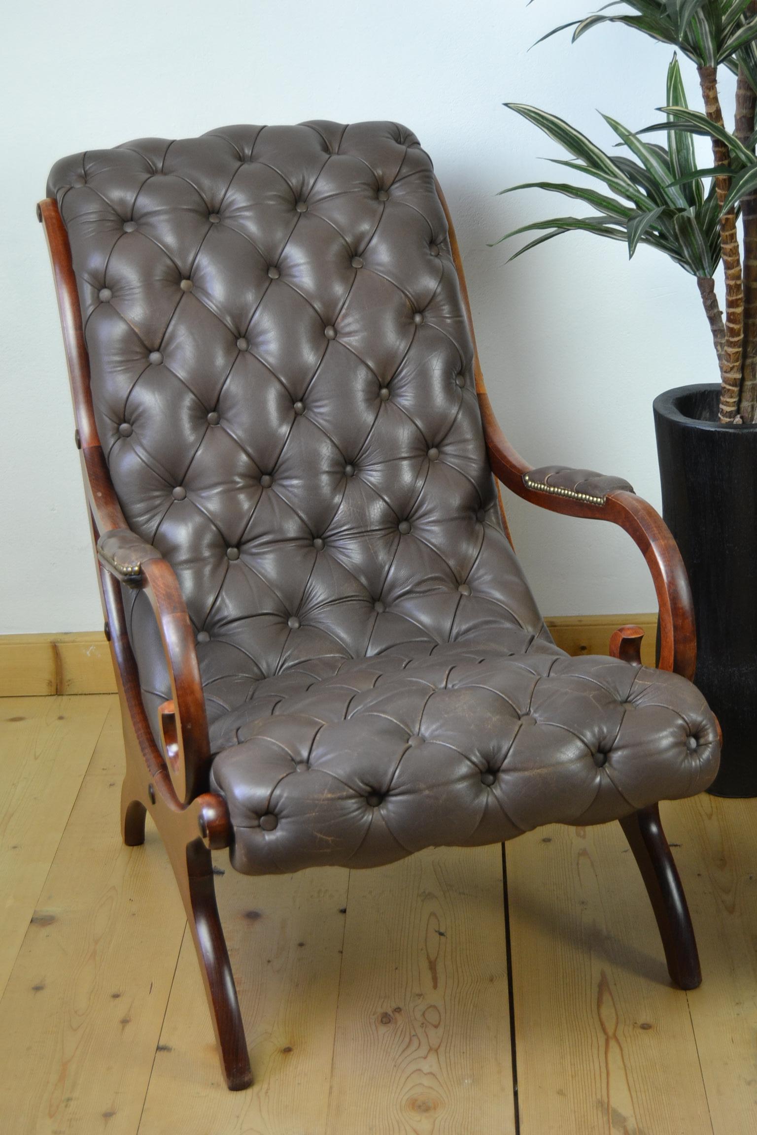 Pair of Vintage Brown Armchairs, Lounge Chairs Chesterfield Style 7