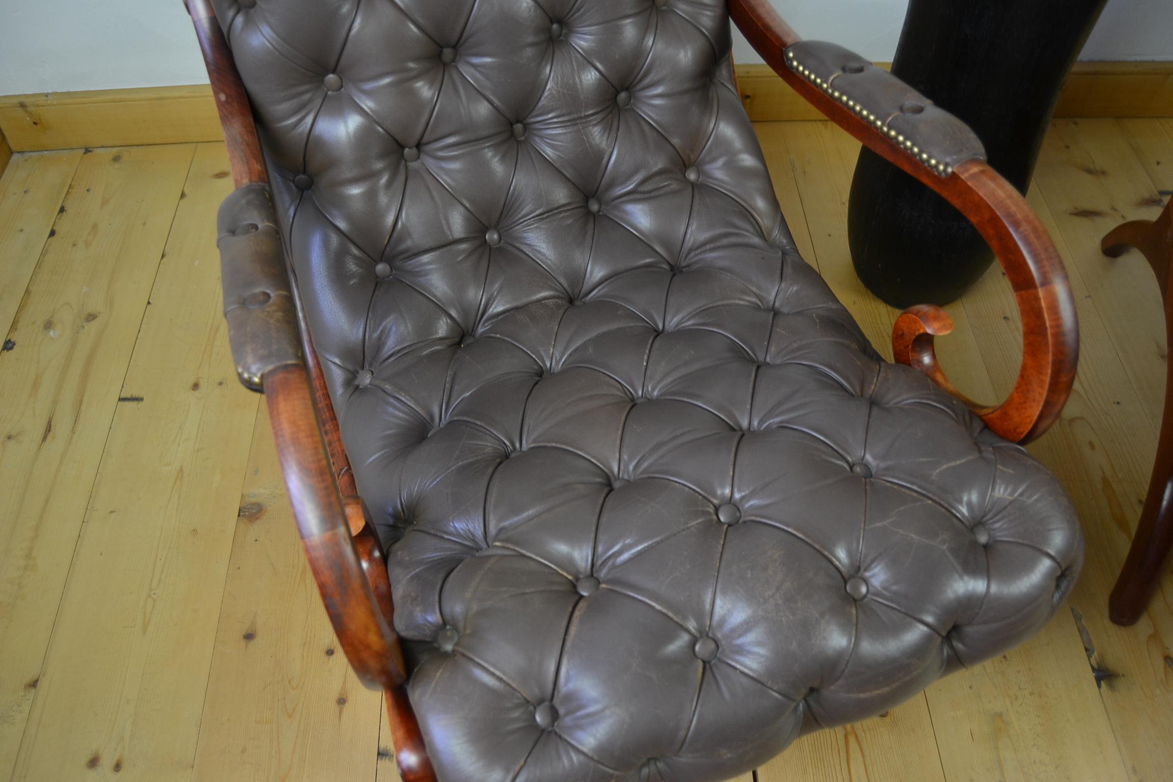 Pair of Vintage Brown Armchairs, Lounge Chairs Chesterfield Style 8