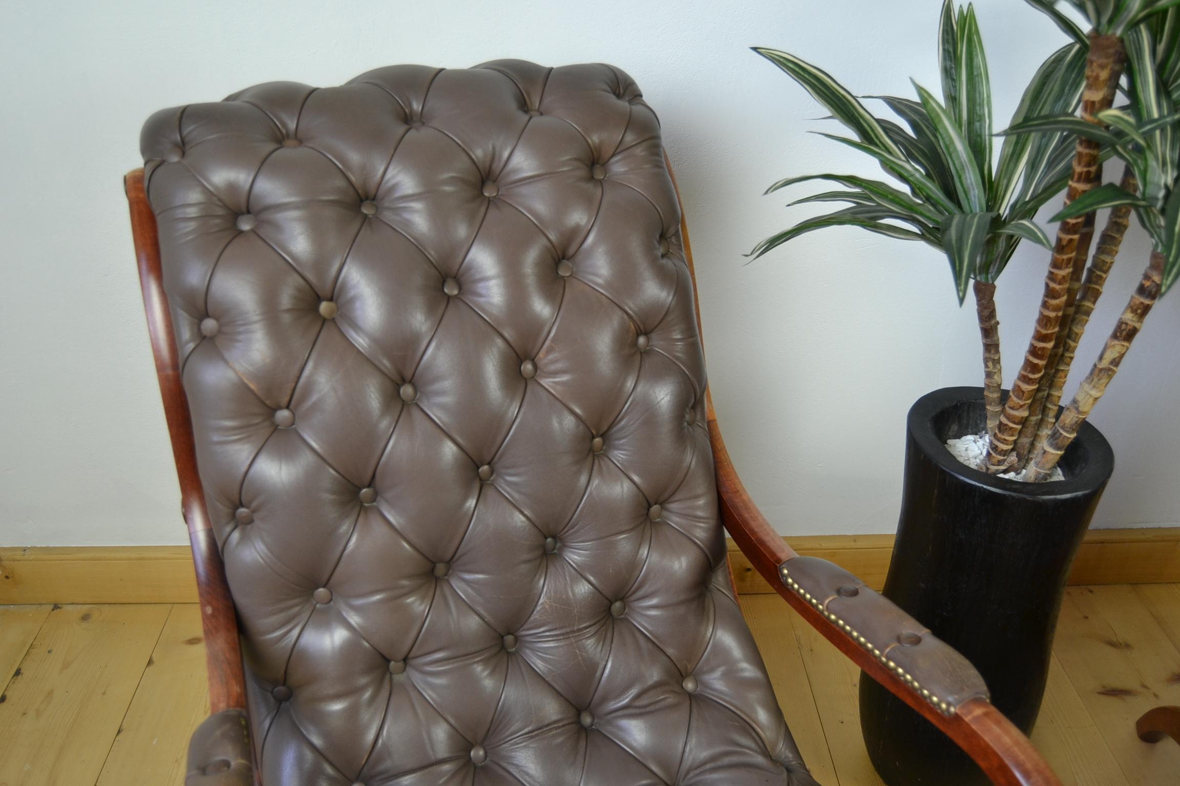 Pair of Vintage Brown Armchairs, Lounge Chairs Chesterfield Style 9