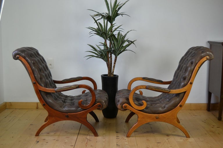 Pair Of Vintage Brown Armchairs Lounge Chairs Chesterfield Style