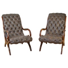 Pair of Vintage Brown Armchairs, Lounge Chairs Chesterfield Style