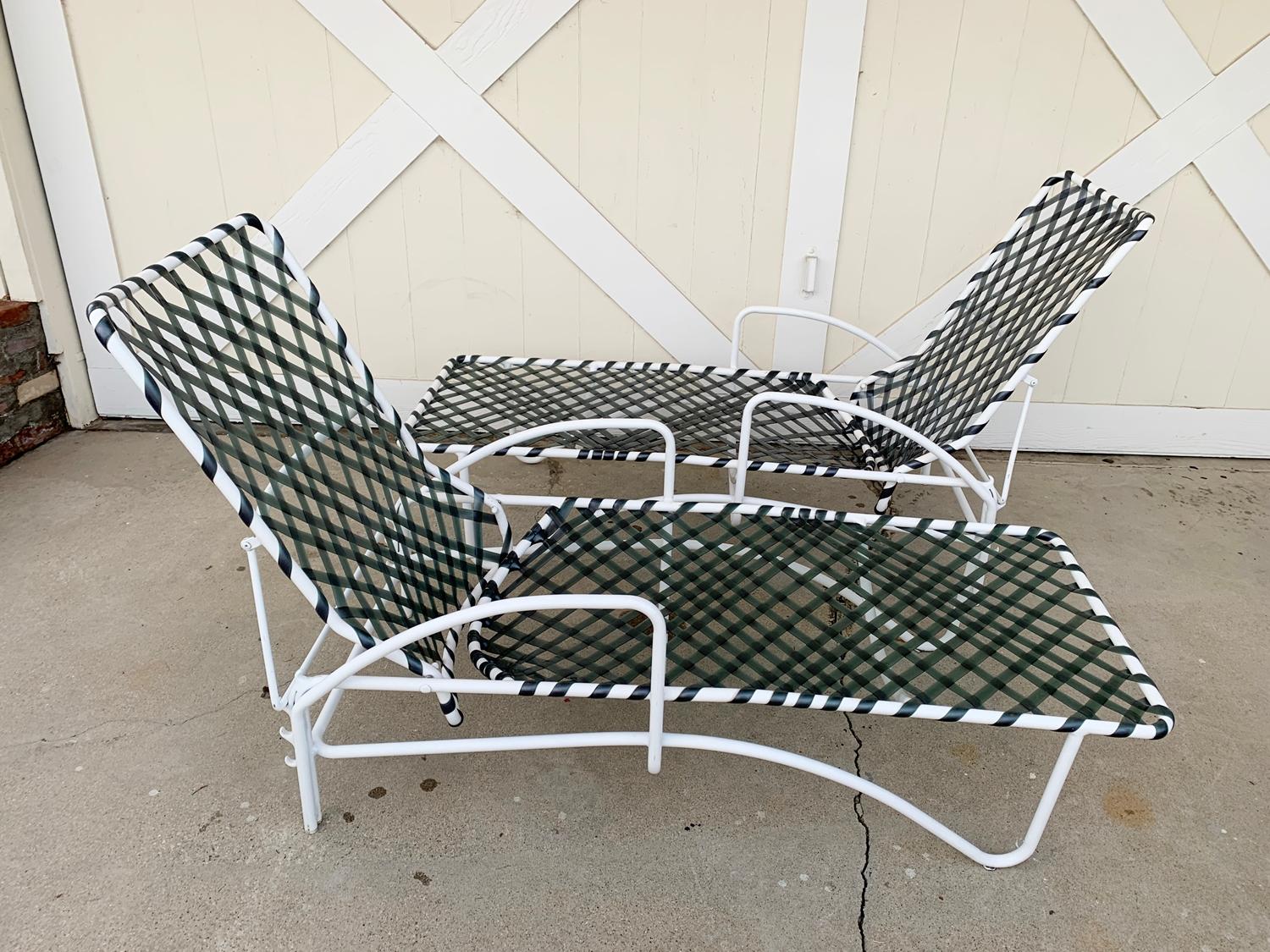 Pair of Vintage Brown Jordan Lido Chaise Lounges with Vinyl Straps at