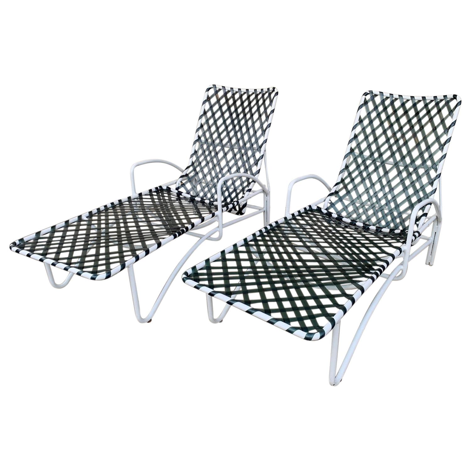 Pair of Vintage Brown Jordan Lido Chaise Lounges with Vinyl Straps