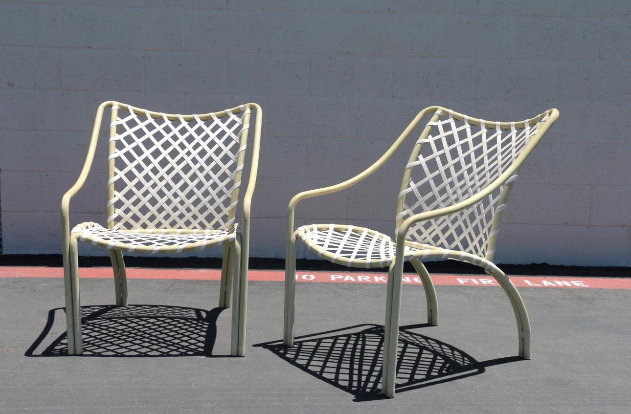 Mid-20th Century Pair of Vintage Brown Jordan Tamiami Patio Lounge Chairs and Ottomans