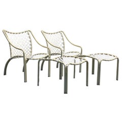 Pair of Vintage Brown Jordan Tamiami Patio Lounge Chairs and Ottomans