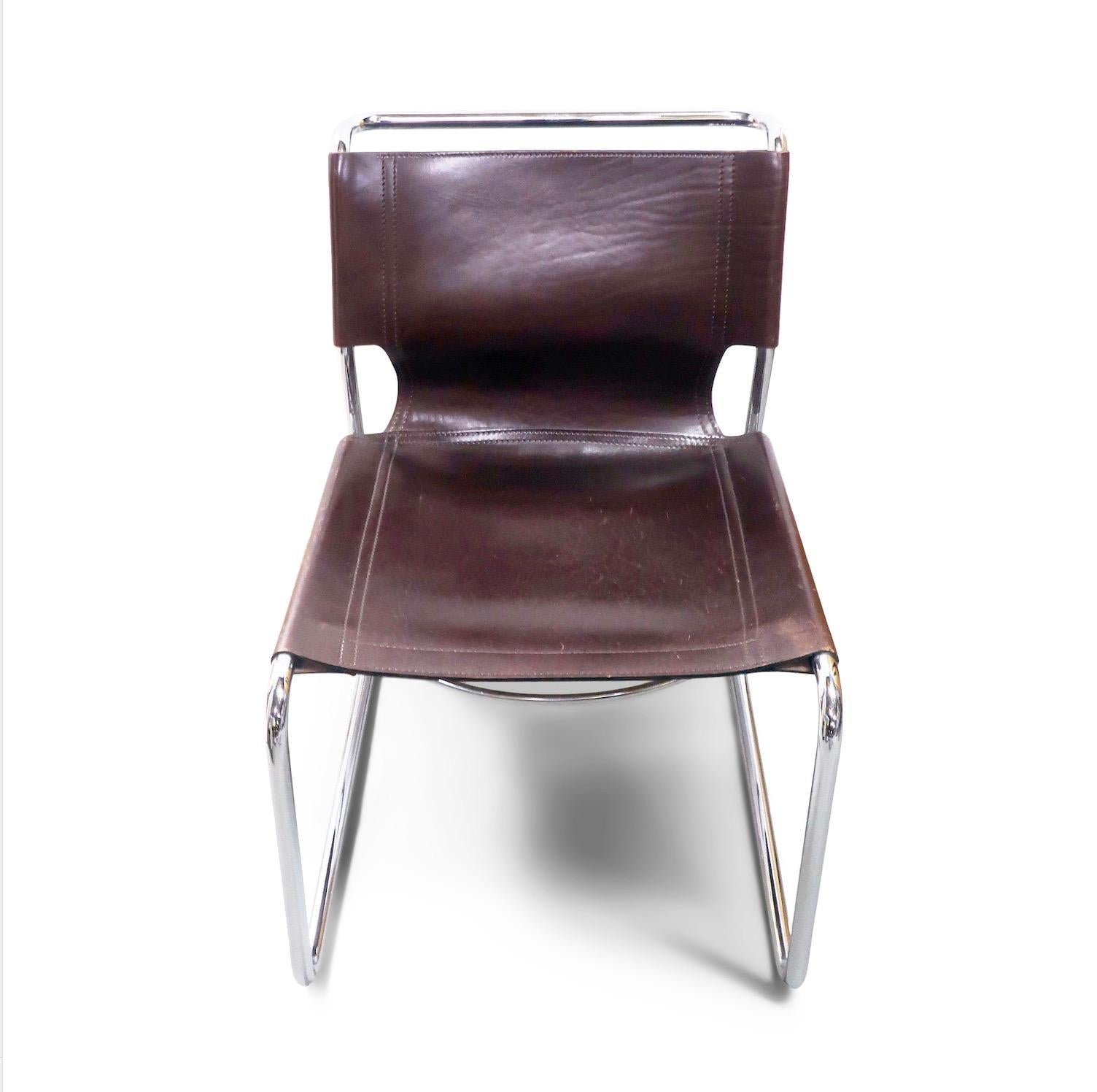 Pair of Vintage Brown Leather and Chrome Chairs 5
