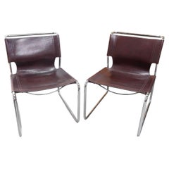 Pair of Retro Brown Leather and Chrome Chairs