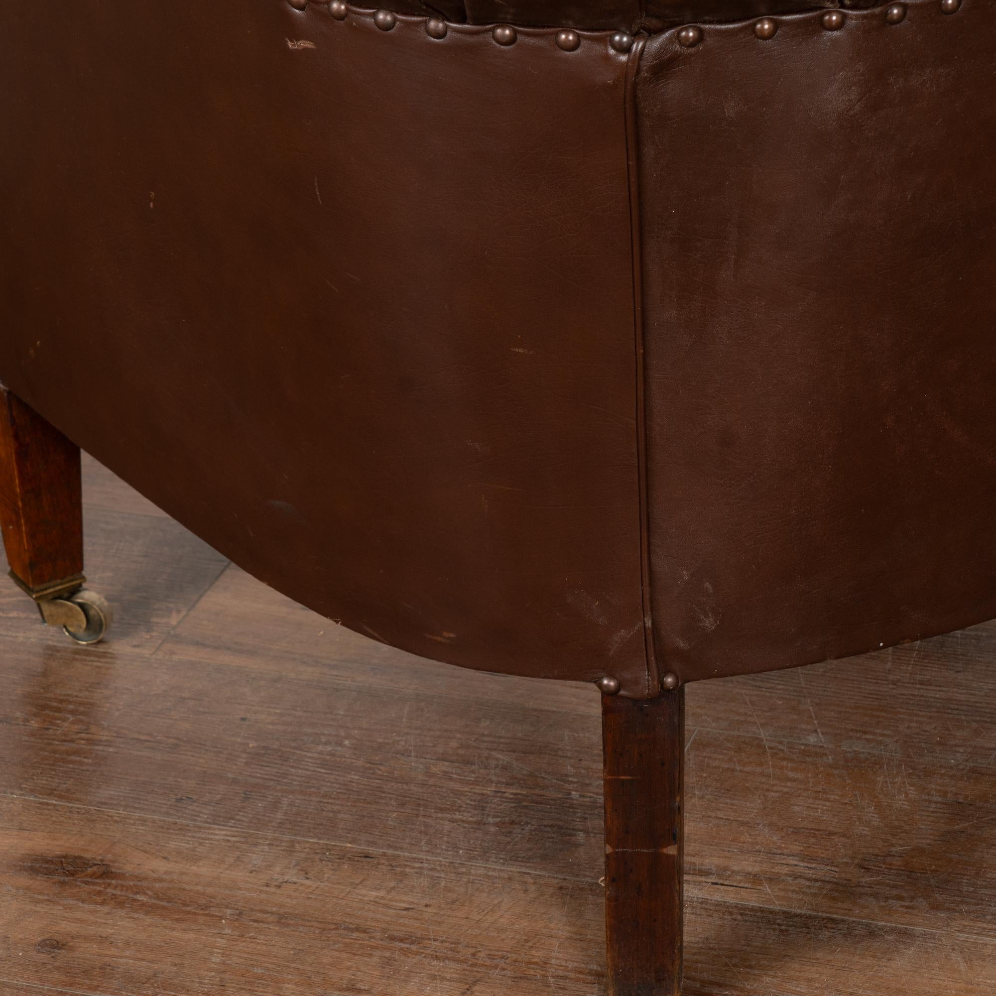 Pair of Vintage Brown Leather Club Chairs, England circa 1940 5