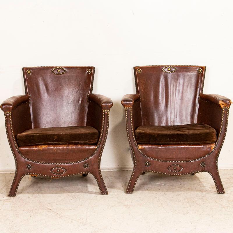 Swedish Pair of Vintage Brown Leather Otto Schulz Small Scale Club Chairs