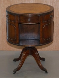 Pair of Vintage Brown Leather Topped Revolving Bookcases Side Table Drawers Size