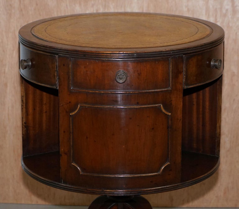 Pair of Vintage Brown Leather Topped Revolving Bookcases Side Table